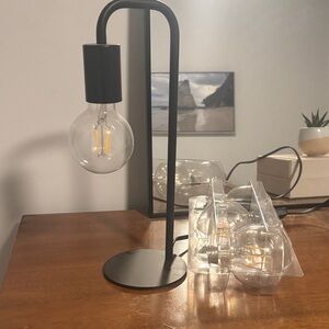 Modern Black Metal Table Lamp with Exposed Bulb